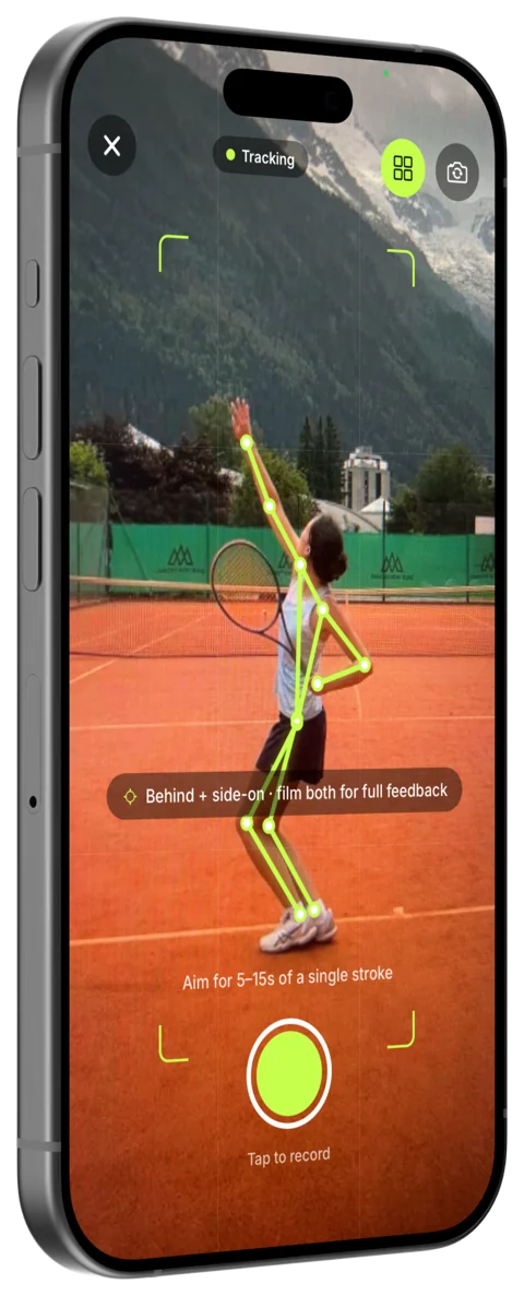 TennisLens recording a serve on iPhone.